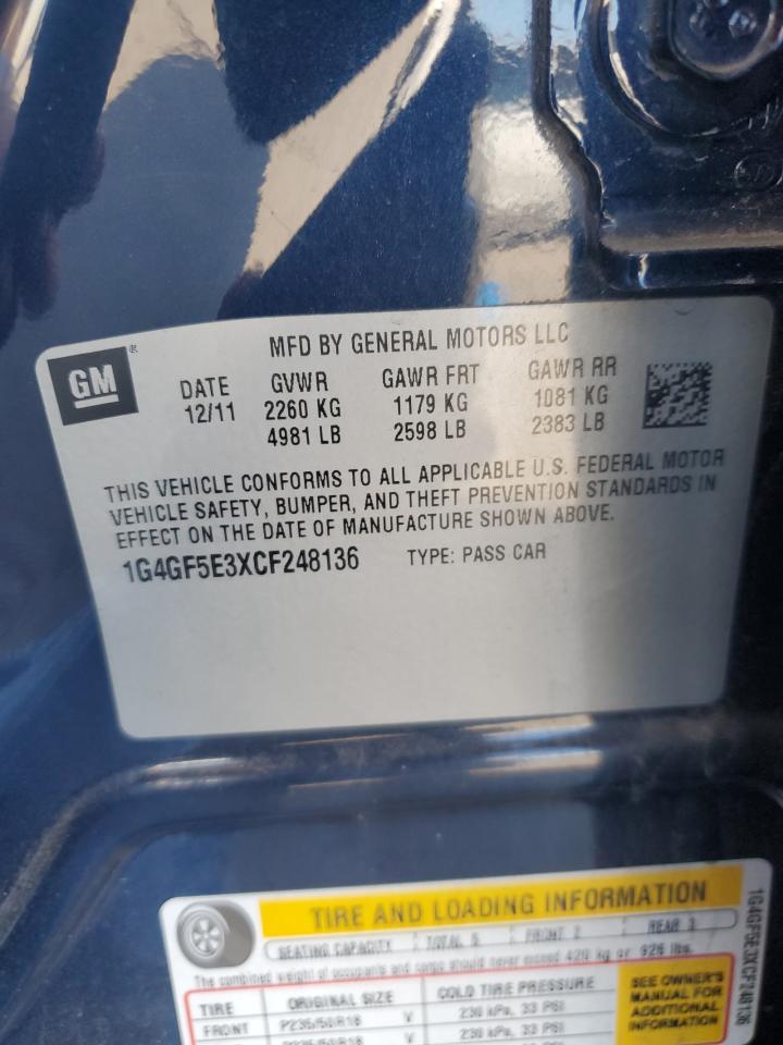 2012 Buick Lacrosse Premium VIN: 1G4GF5E3XCF248136 Lot: 77444234