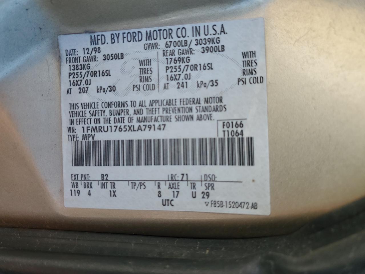 1FMRU1765XLA79147 1999 Ford Expedition