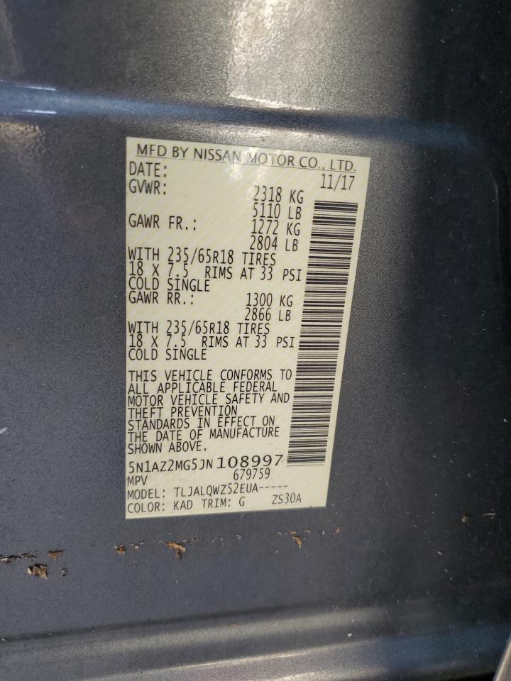 2018 Nissan Murano S VIN: 5N1AZ2MG5JN108997 Lot: 74629164