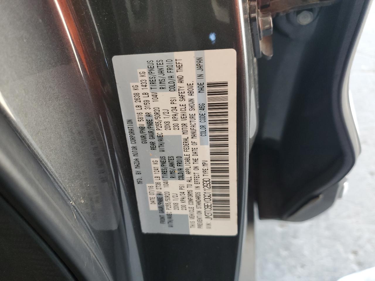 JM3TCBEY0G0112930 2016 Mazda Cx-9 Signature