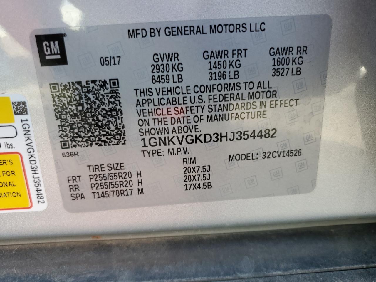 1GNKVGKD3HJ354482 2017 Chevrolet Traverse Lt