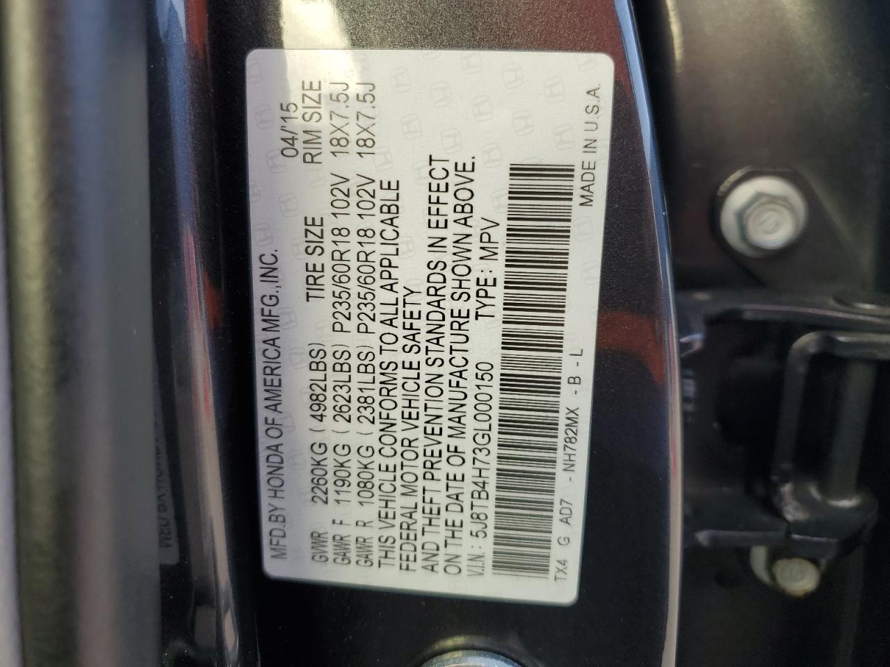 5J8TB4H73GL000150 2016 Acura Rdx Advance