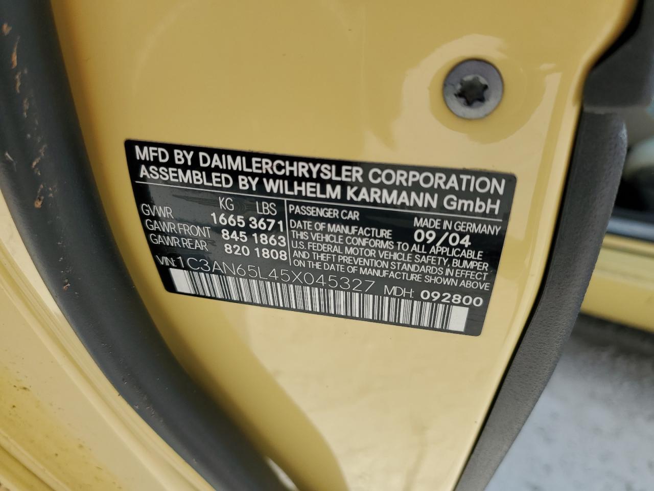 2005 Chrysler Crossfire Limited VIN: 1C3AN65L45X045327 Lot: 75447094