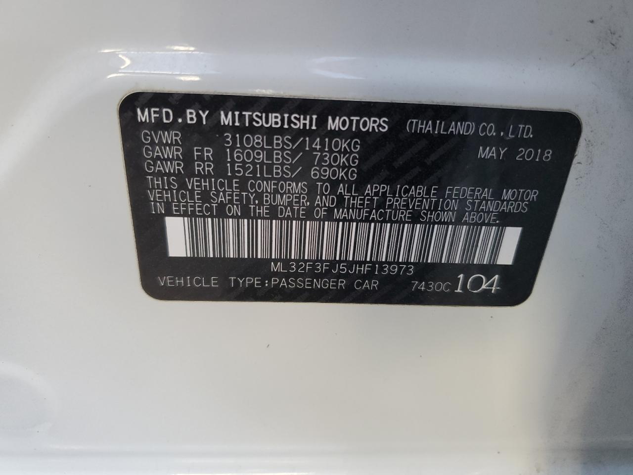 ML32F3FJ5JHF13973 2018 Mitsubishi Mirage G4 Es