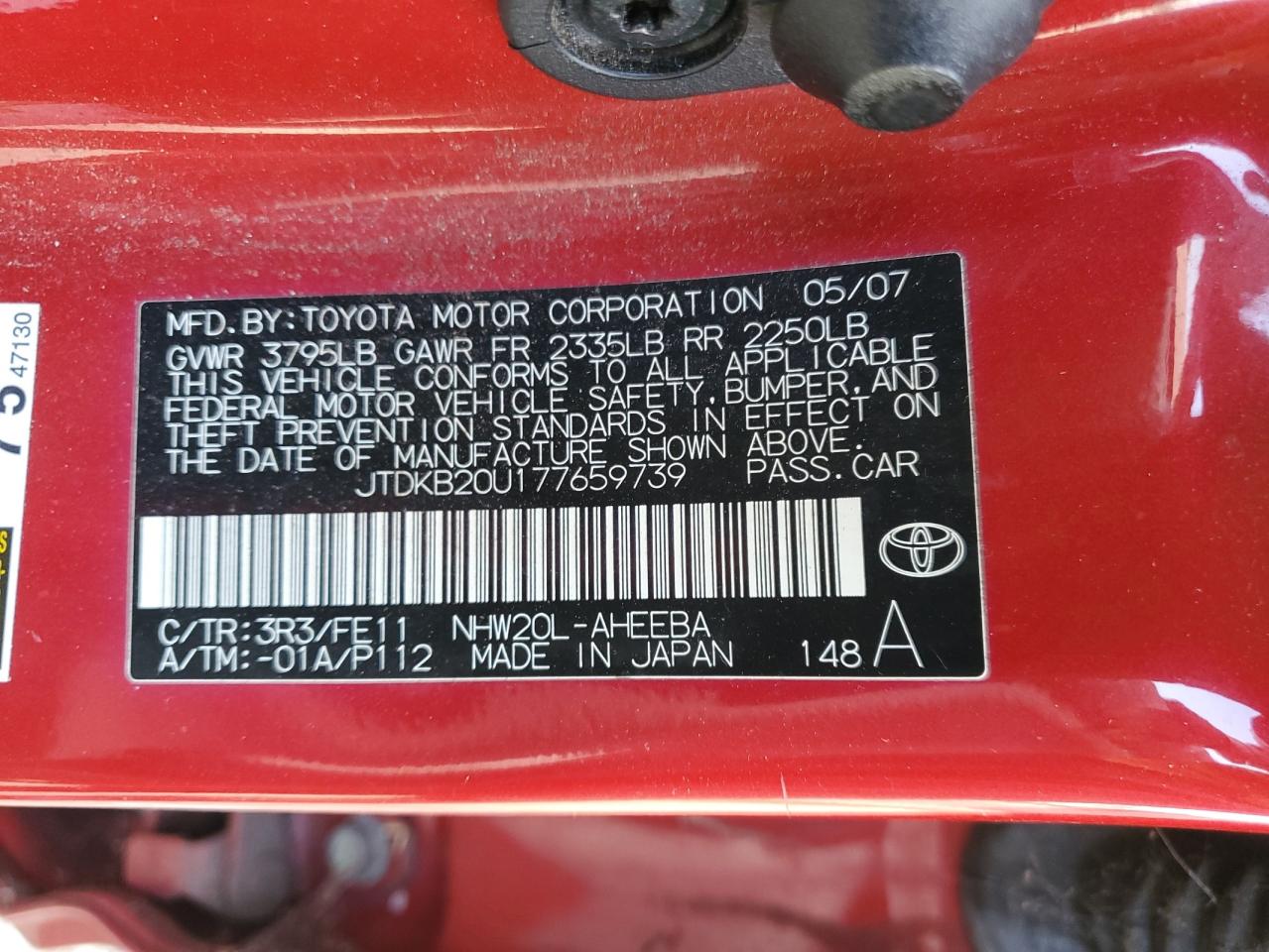 JTDKB20U177659739 2007 Toyota Prius