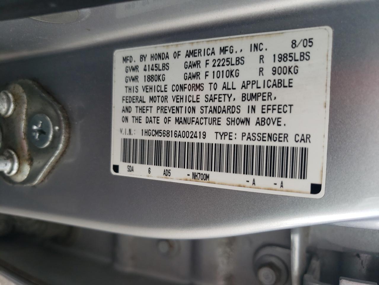 1HGCM56816A002419 2006 Honda Accord Ex