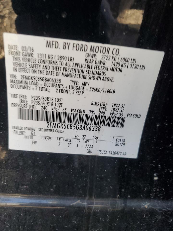 2016 Ford Flex Sel VIN: 2FMGK5C85GBA06338 Lot: 76711794