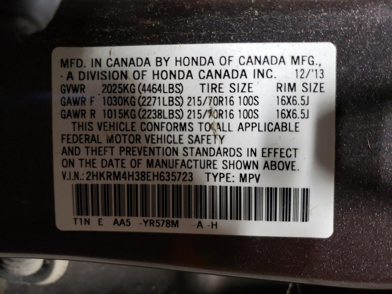 2HKRM4H38EH635723 2014 Honda Cr-V Lx