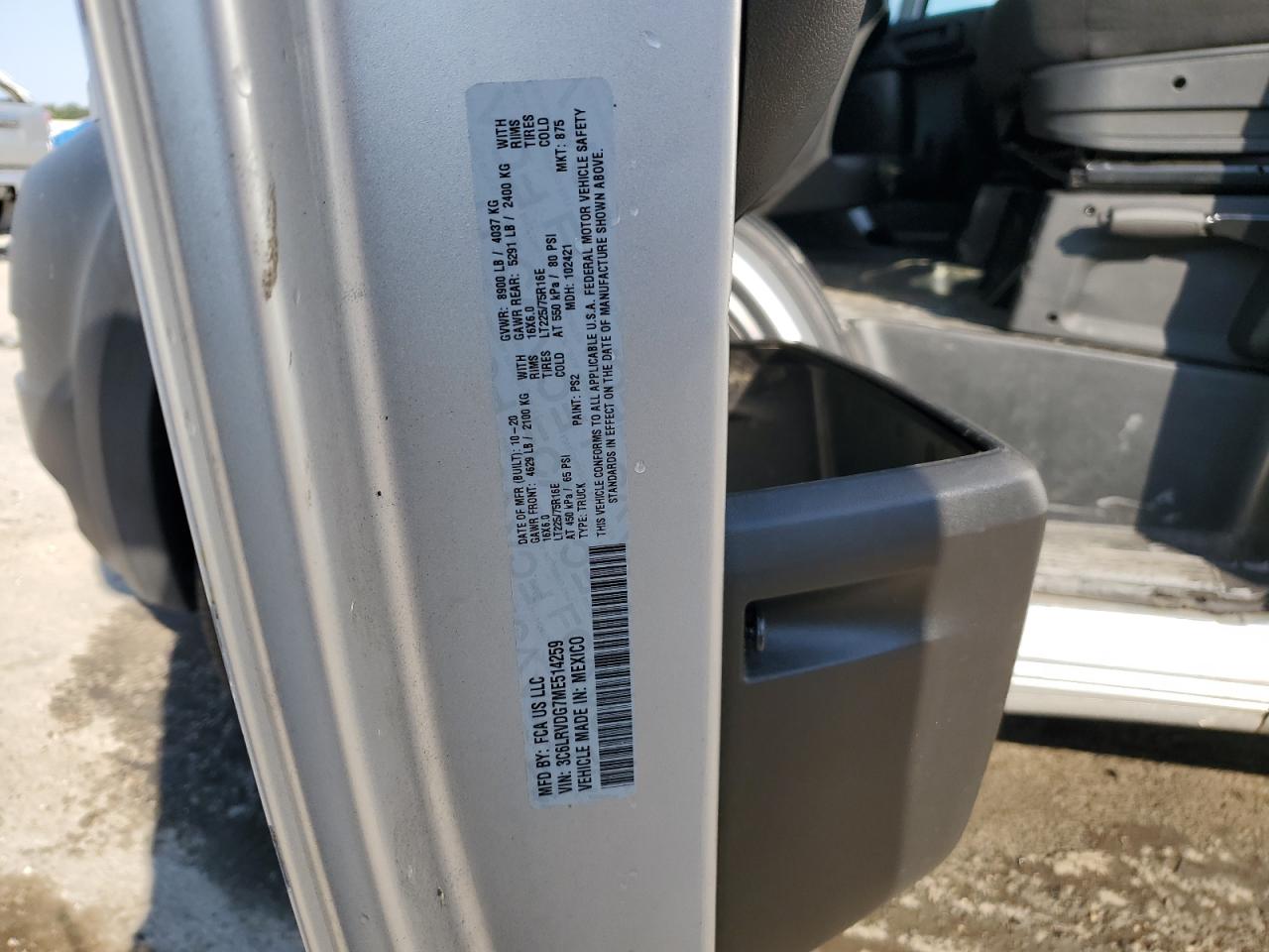 2021 Ram Promaster 2500 2500 High VIN: 3C6LRVDG7ME514259 Lot: 77082894