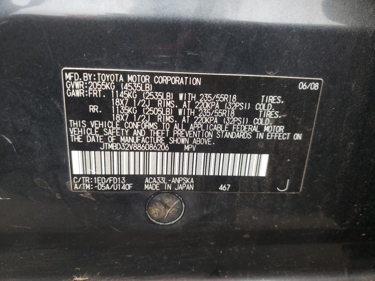 JTMBD32V886086206 2008 Toyota Rav4 Sport