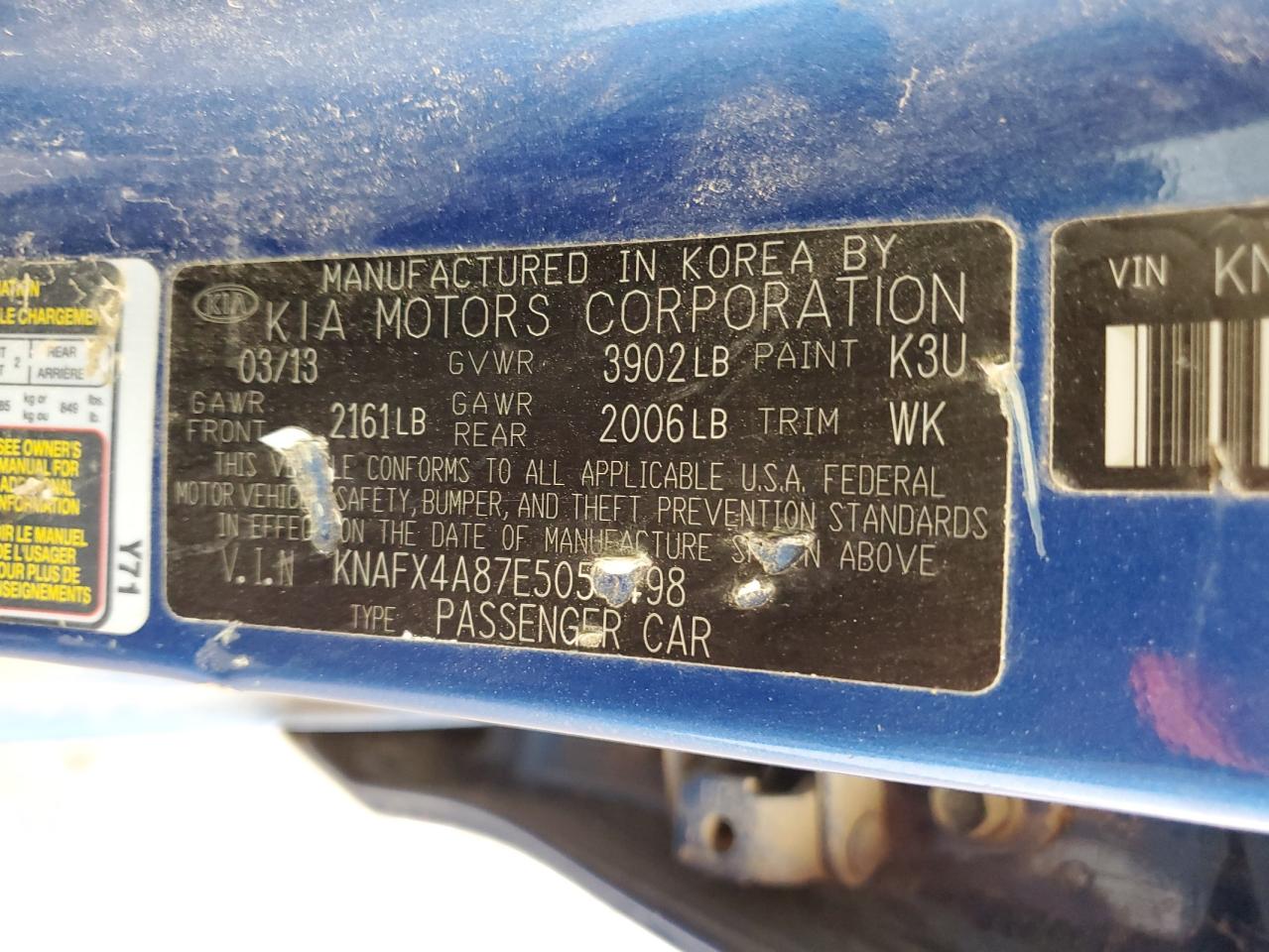 KNAFX4A87E5054498 2014 Kia Forte Ex