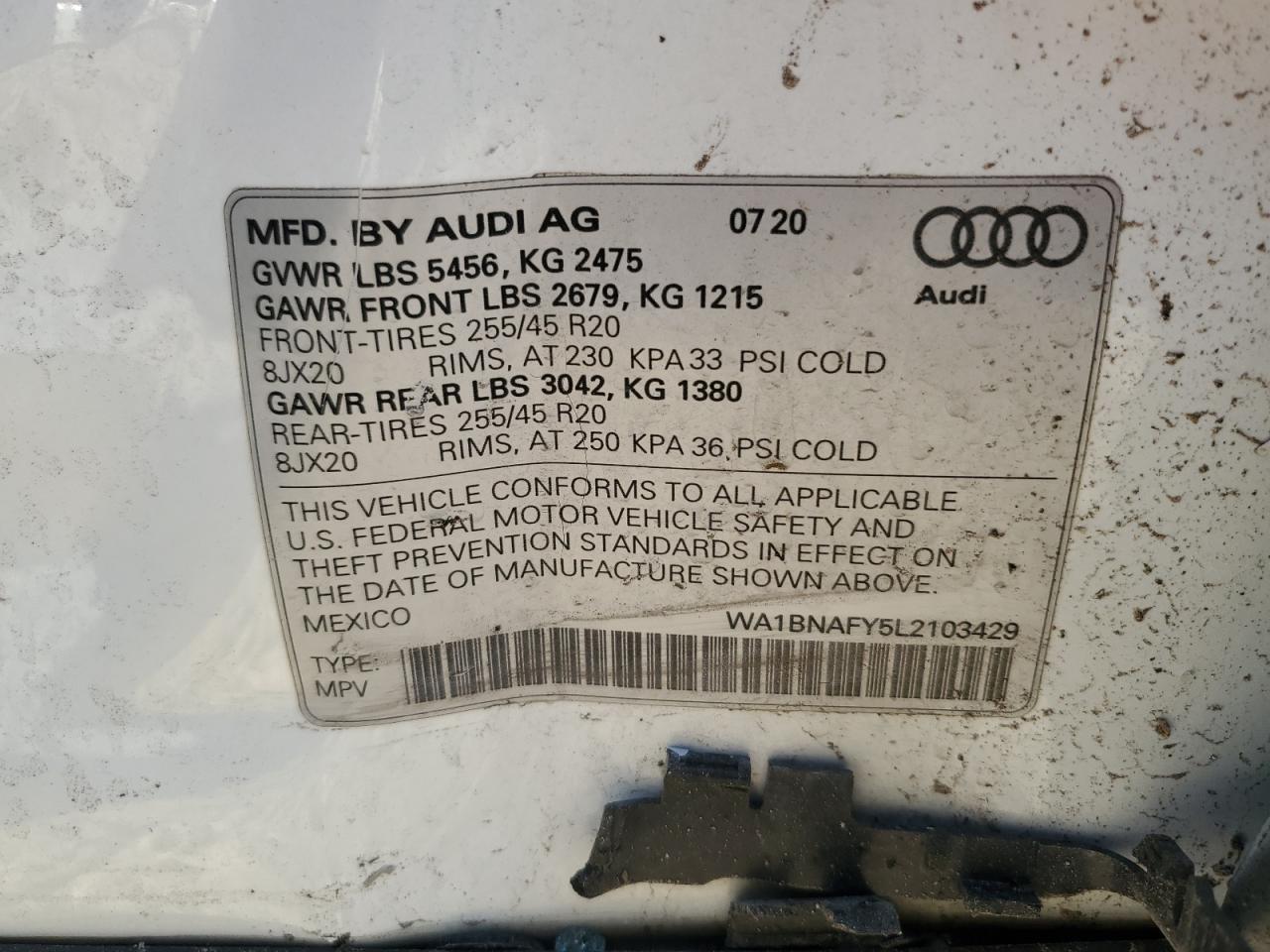 WA1BNAFY5L2103429 2020 Audi Q5 Premium Plus