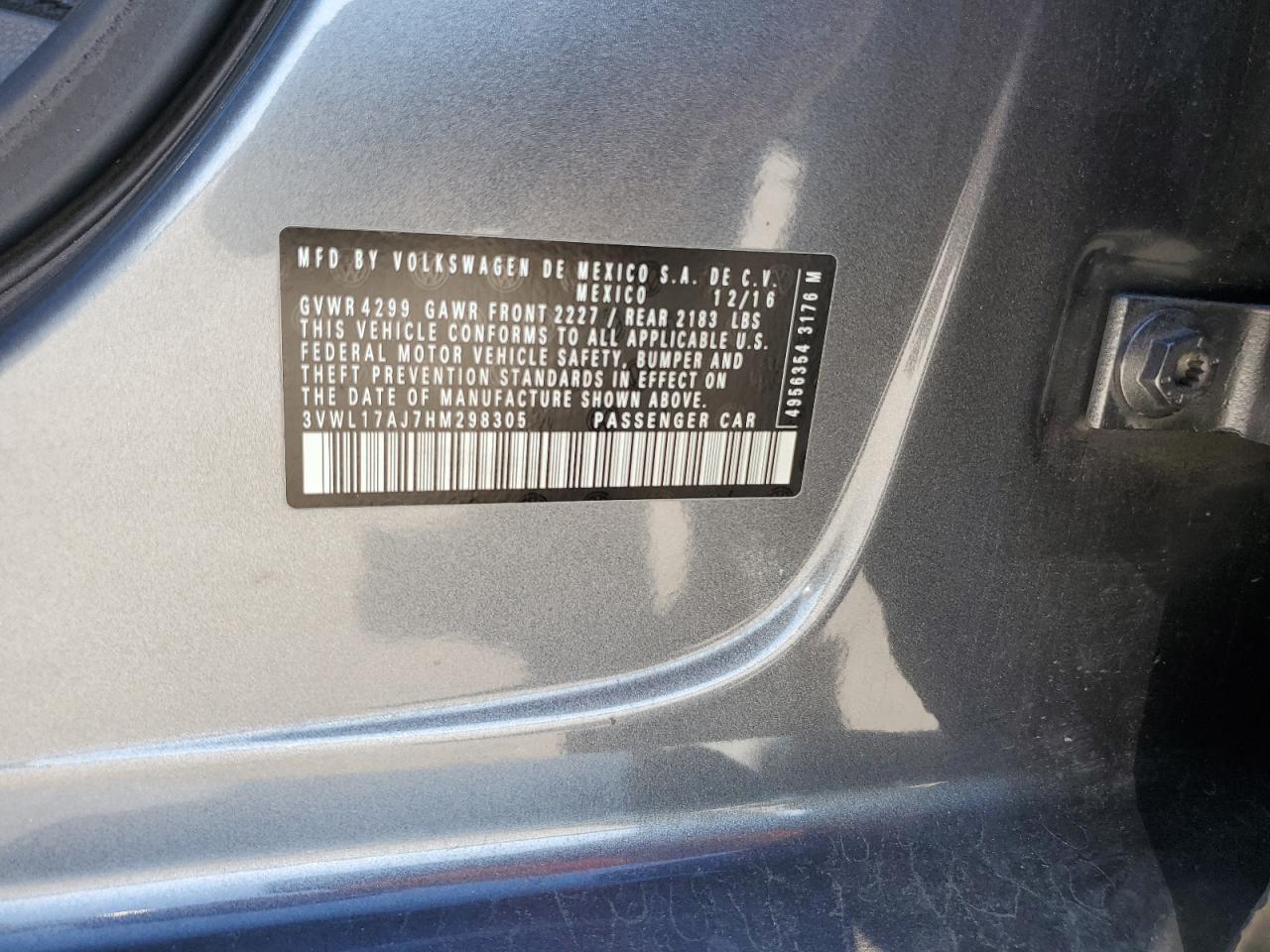 2017 Volkswagen Jetta Sel VIN: 3VWL17AJ7HM298305 Lot: 76726134
