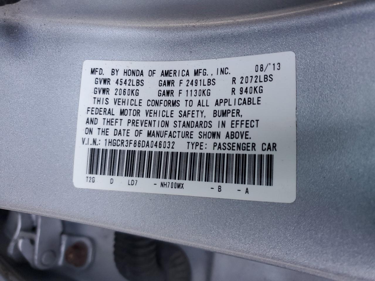 1HGCR3F86DA046032 2013 Honda Accord Exl