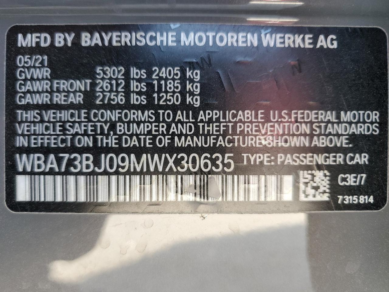 WBA73BJ09MWX30635 2021 BMW 540 Xi