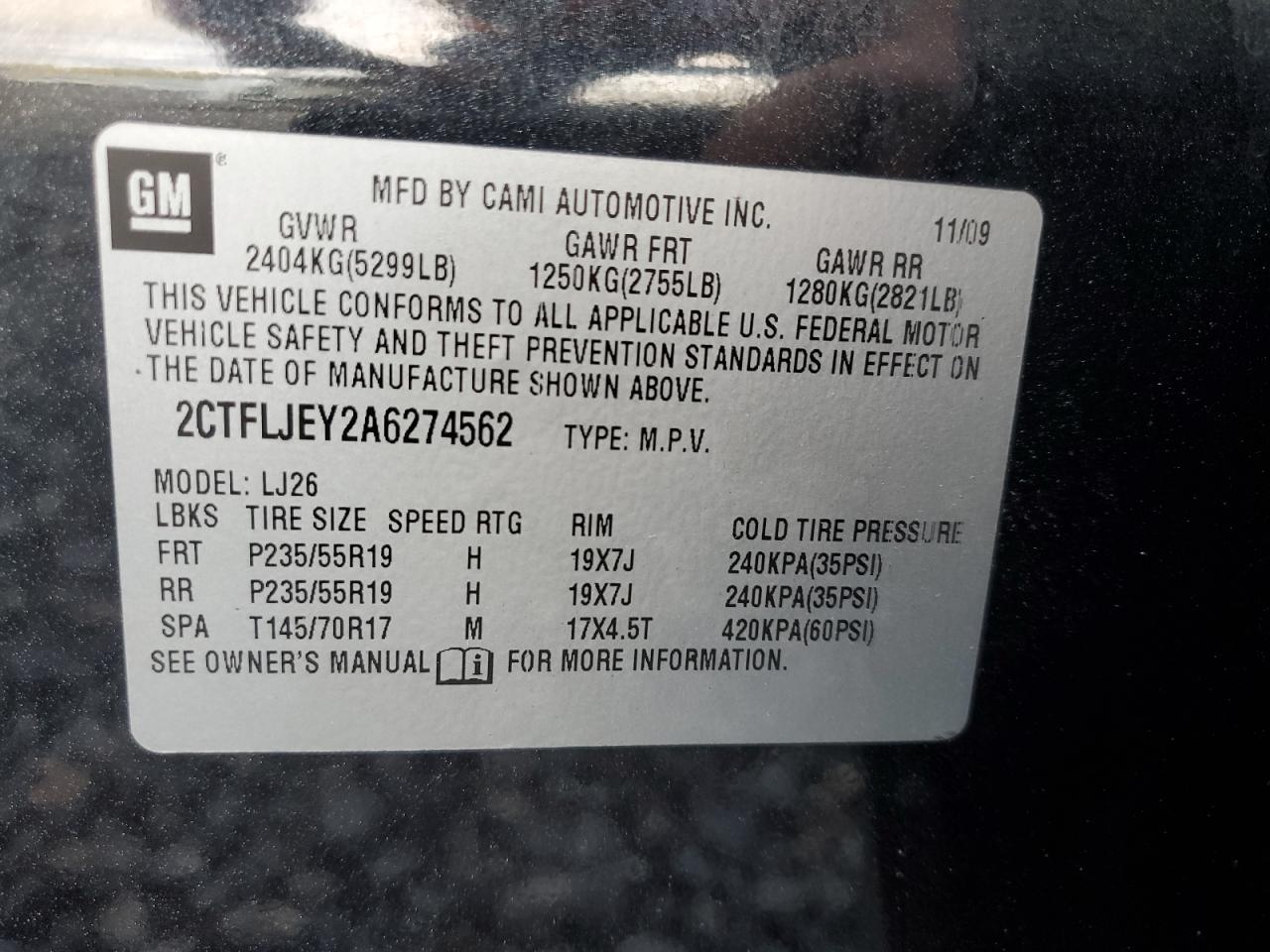 2CTFLJEY2A6274562 2010 GMC Terrain Slt