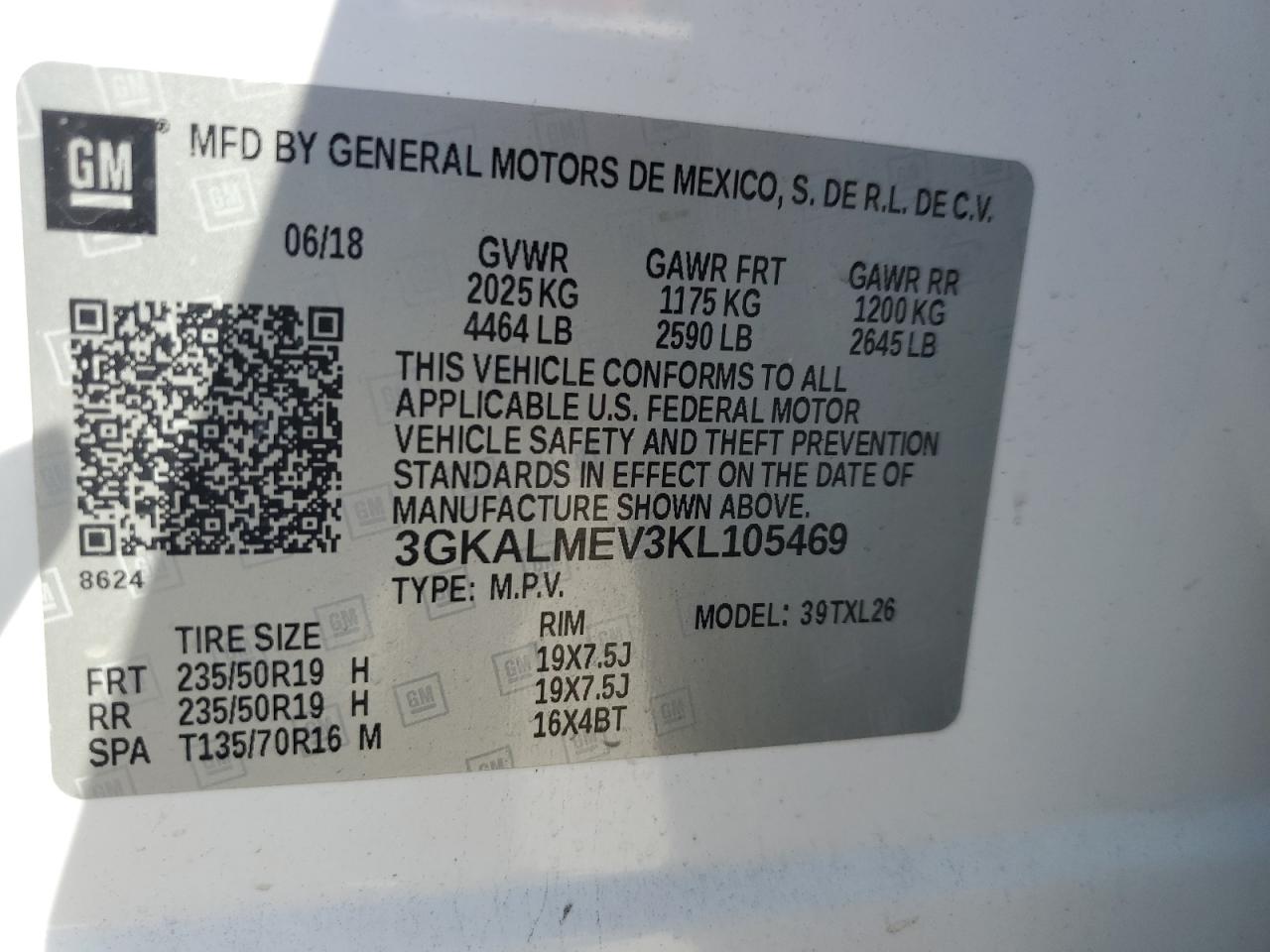 3GKALMEV3KL105469 2019 GMC Terrain Sle