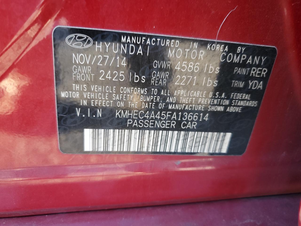 KMHEC4A45FA136614 2015 Hyundai Sonata Hybrid