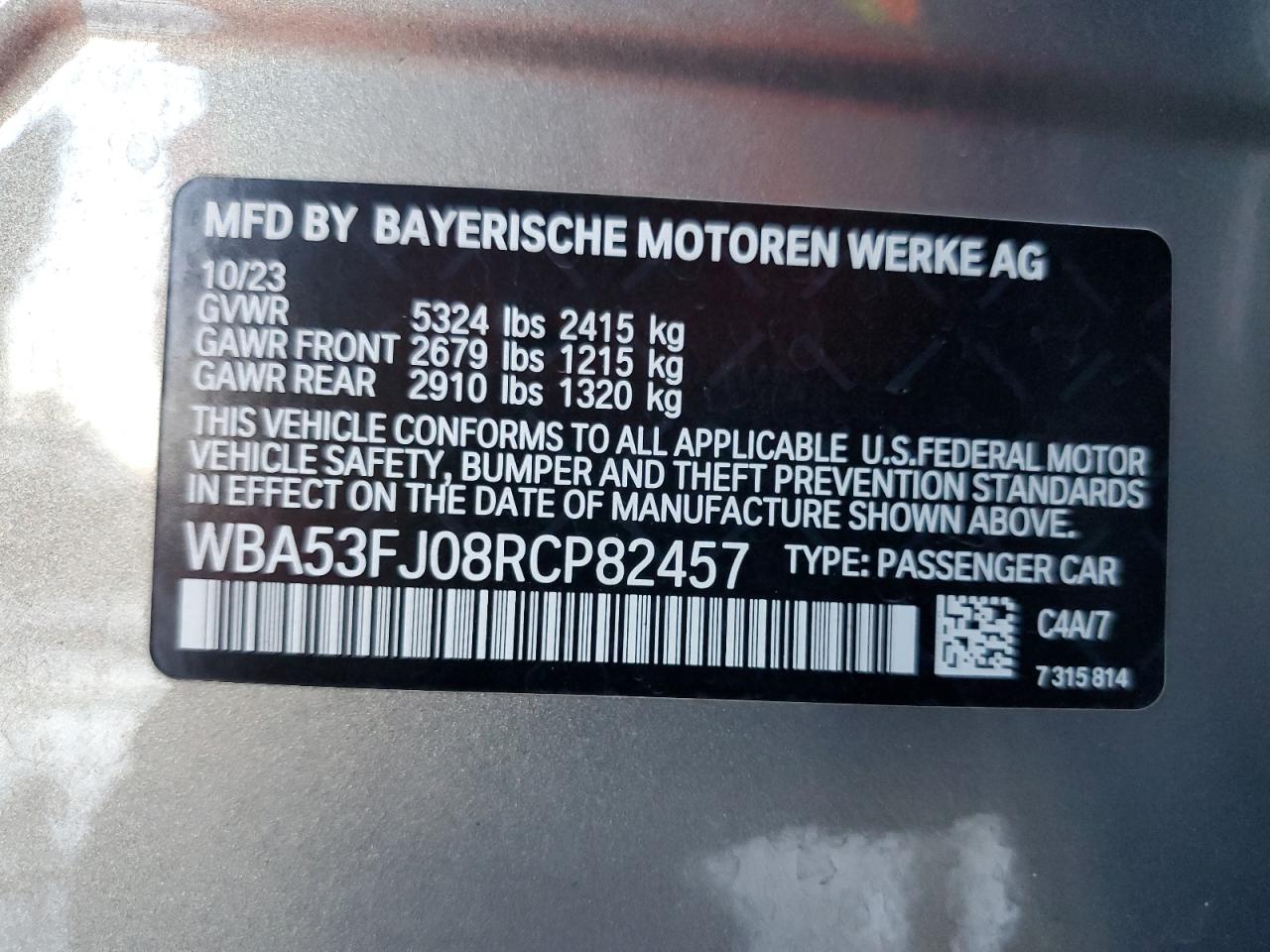 WBA53FJ08RCP82457 2024 BMW 530 Xi