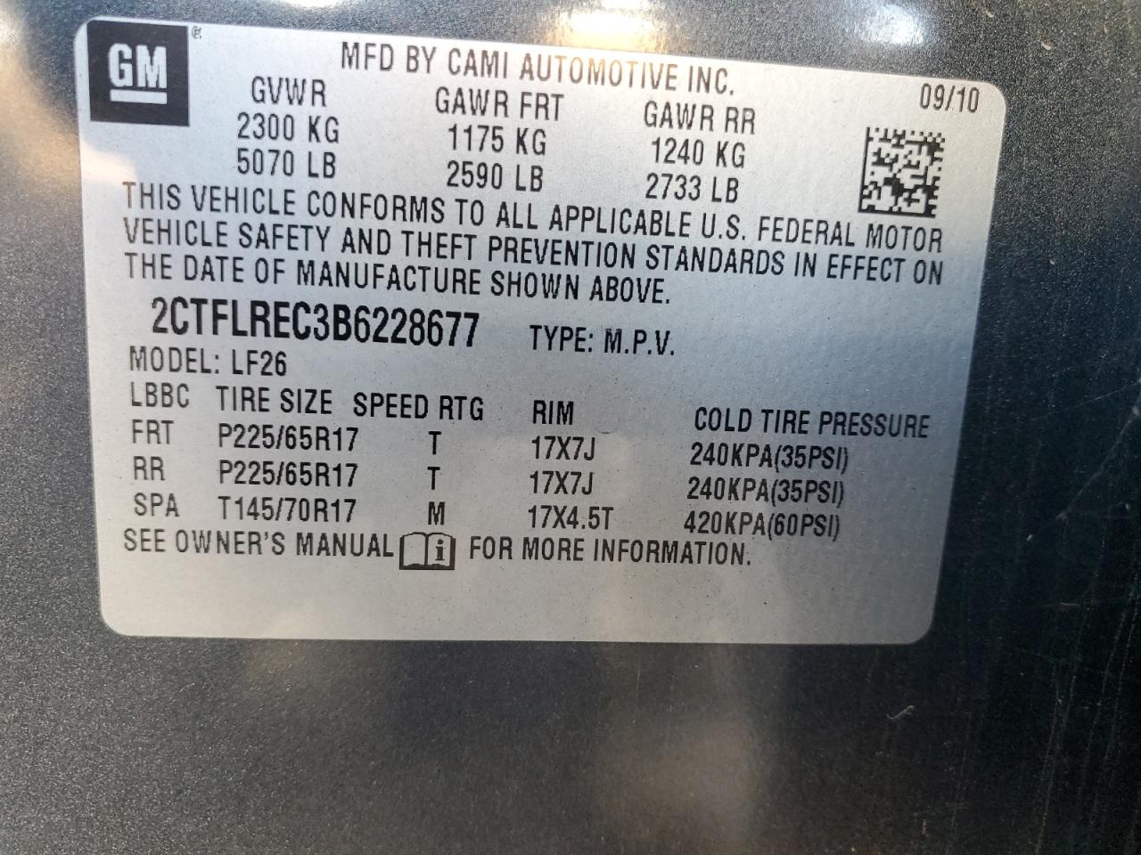 2011 GMC Terrain Sle VIN: 2CTFLREC3B6228677 Lot: 78031734