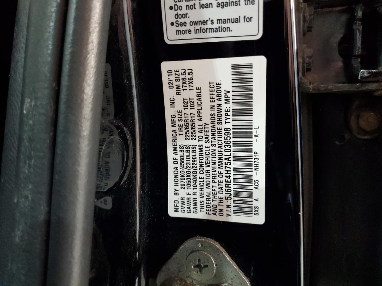 5J6RE4H75AL036598 2010 Honda Cr-V Exl