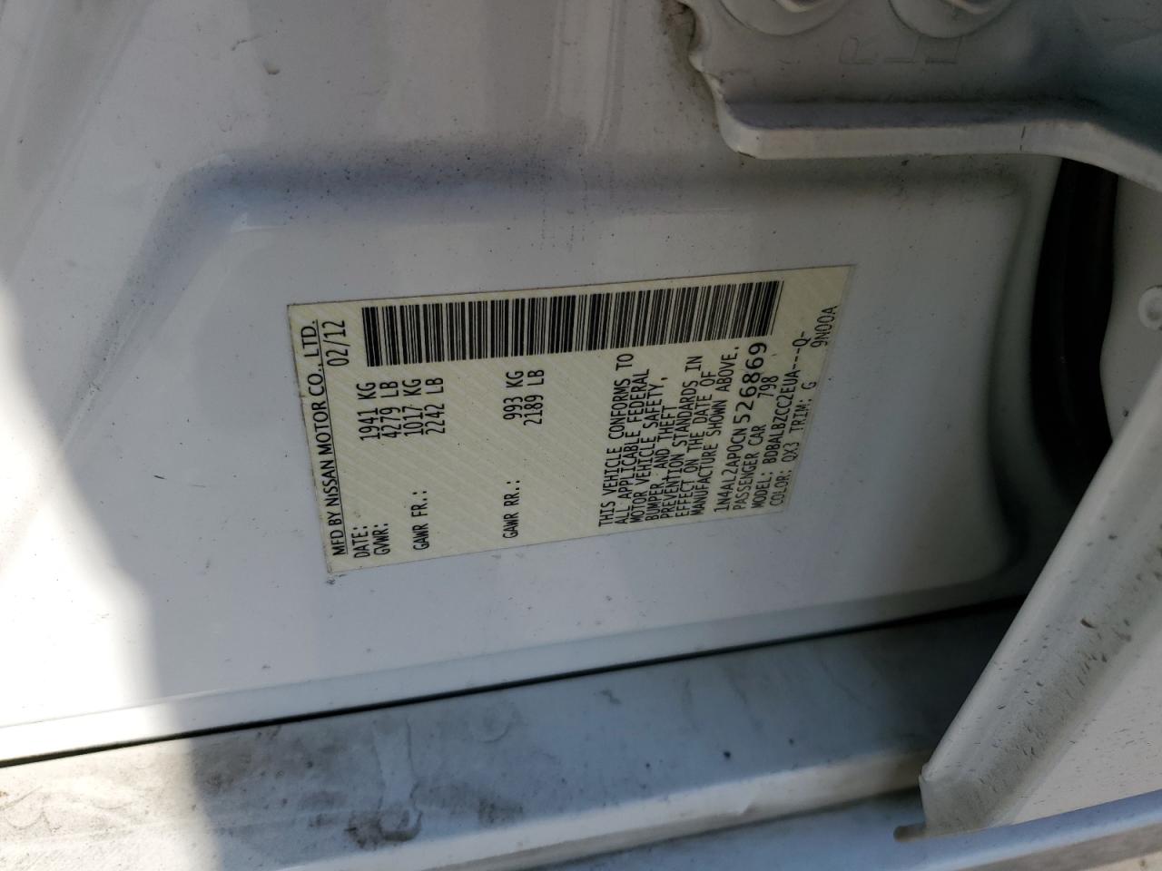 1N4AL2AP0CN526869 2012 Nissan Altima Base