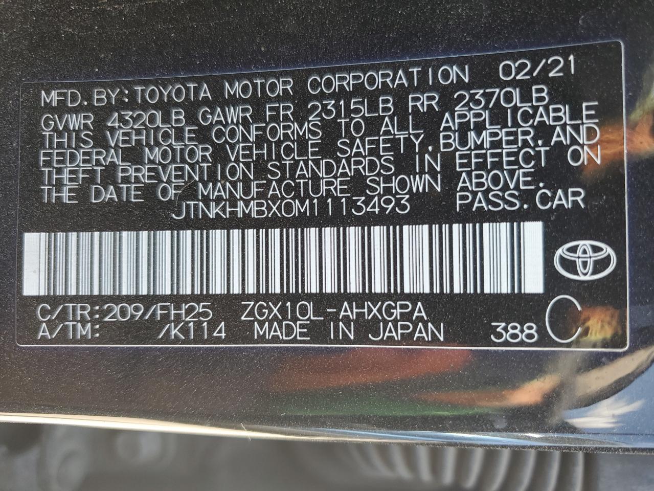 JTNKHMBX0M1113493 2021 Toyota C-Hr Xle