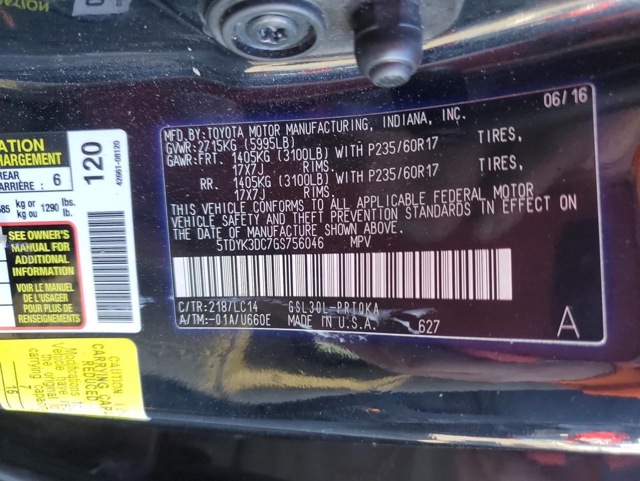 5TDYK3DC7GS756046 2016 TOYOTA SIENNA - Image 14