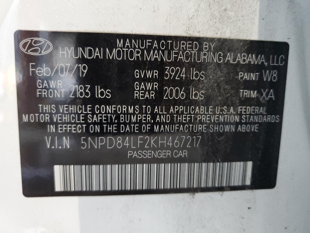 5NPD84LF2KH467217 2019 Hyundai Elantra Sel