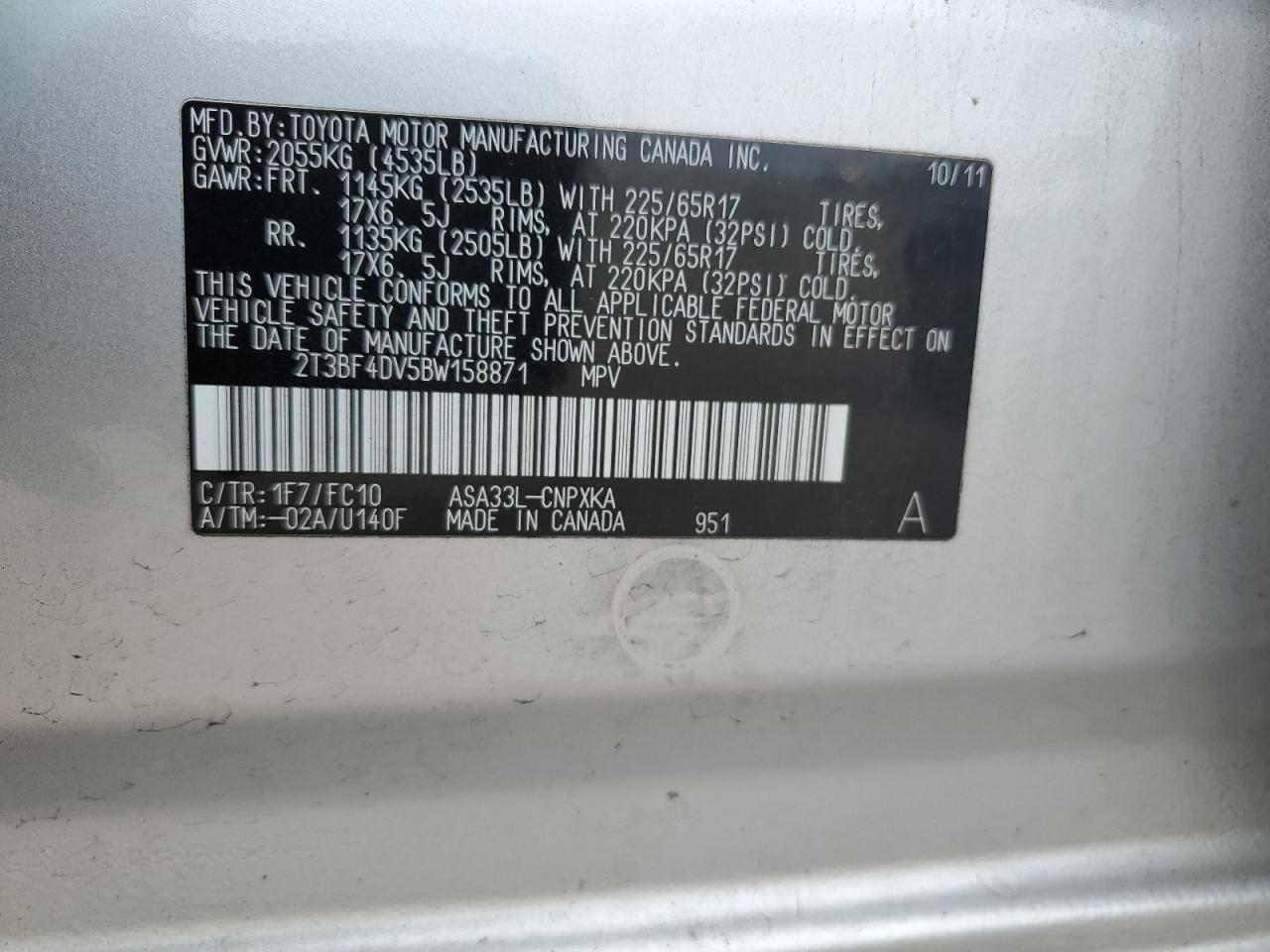 2T3BF4DV5BW158871 2011 Toyota Rav4