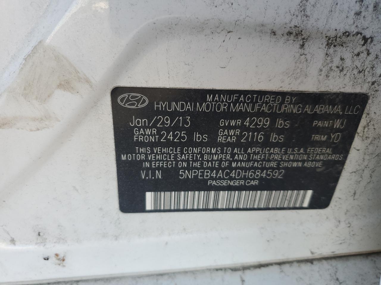 5NPEB4AC4DH684592 2013 Hyundai Sonata Gls