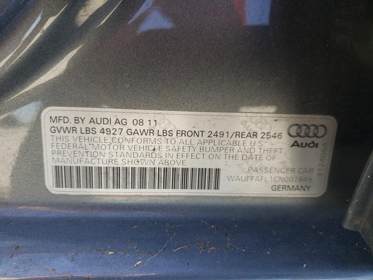 2012 Audi A4 Premium Plus VIN: WAUFFAFL1CN007849 Lot: 75076294