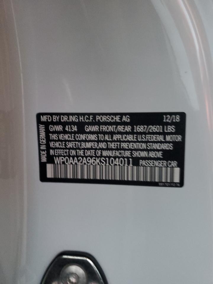 2019 Porsche 911 Carrera VIN: WP0AA2A96KS104011 Lot: 76576224