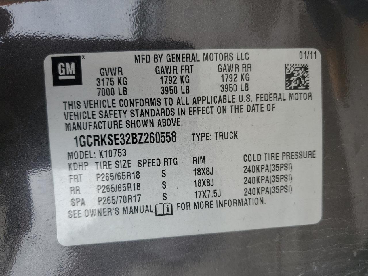 1GCRKSE32BZ260558 2011 Chevrolet Silverado K1500 Lt