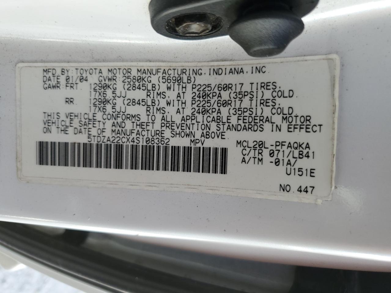 5TDZA22CX4S108362 2004 Toyota Sienna Xle