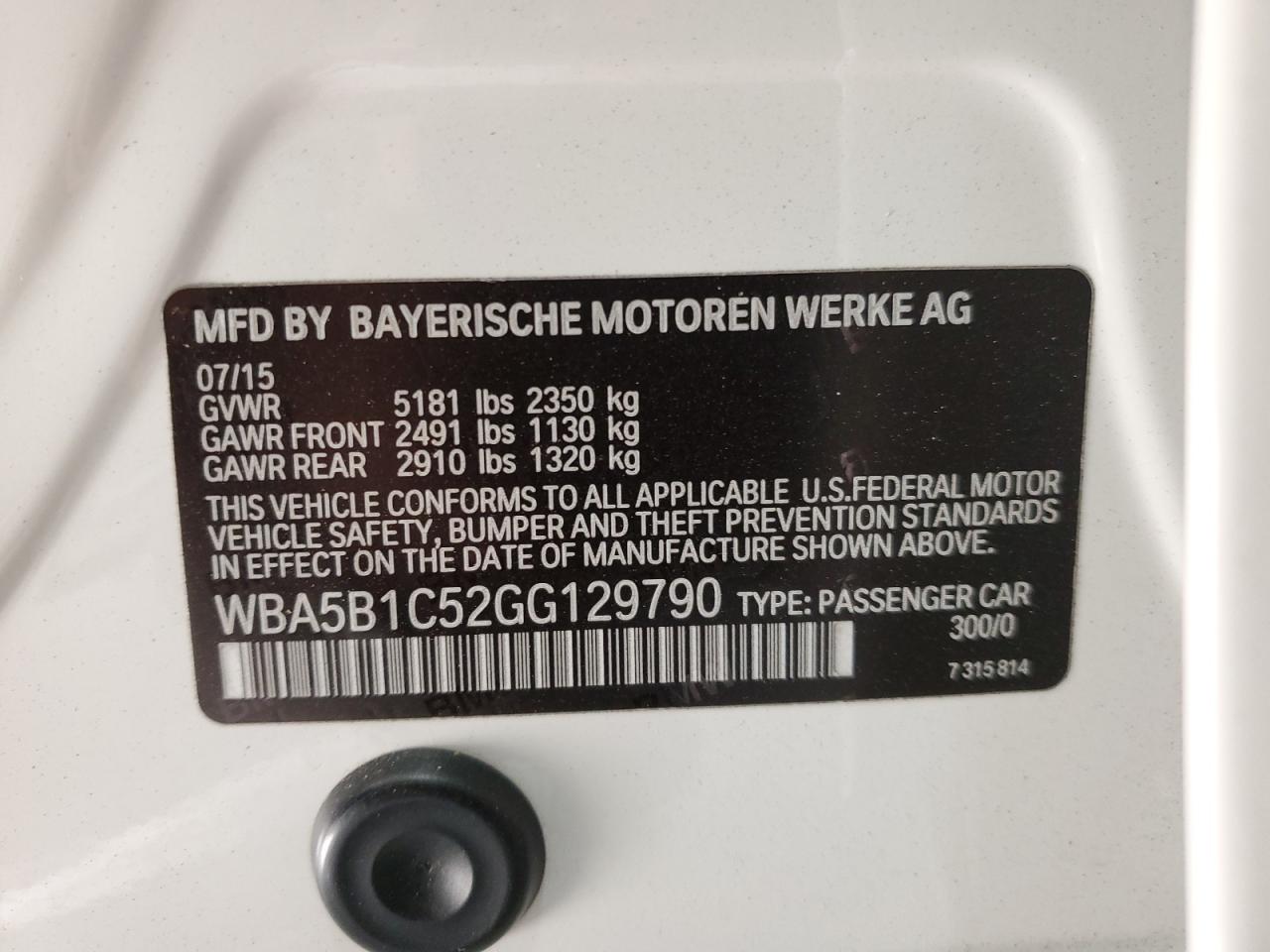 2016 BMW 535 I VIN: WBA5B1C52GG129790 Lot: 77271384