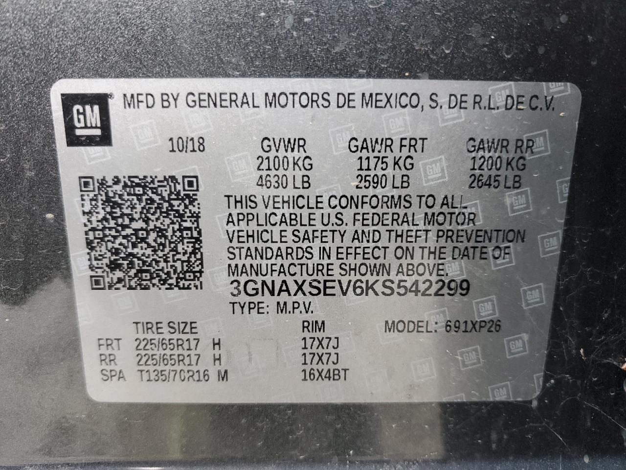 2019 Chevrolet Equinox Ls VIN: 3GNAXSEV6KS542299 Lot: 73545044