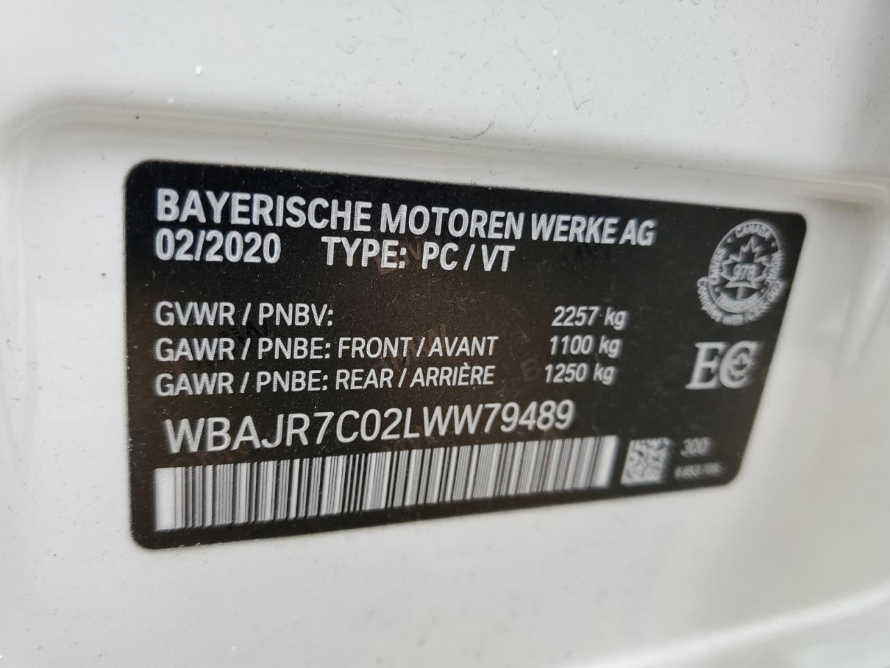 2020 BMW 530 Xi VIN: WBAJR7C02LWW79489 Lot: 72994974