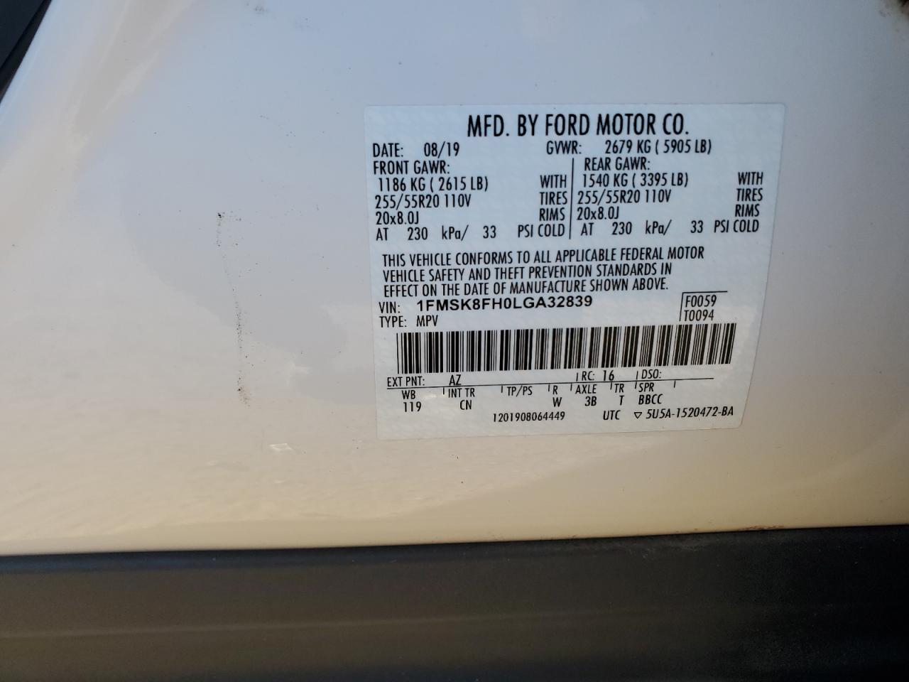 2020 Ford Explorer Limited VIN: 1FMSK8FH0LGA32839 Lot: 77903144