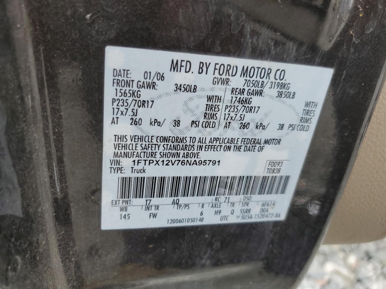 1FTPX12V76NA95791 2006 Ford F150