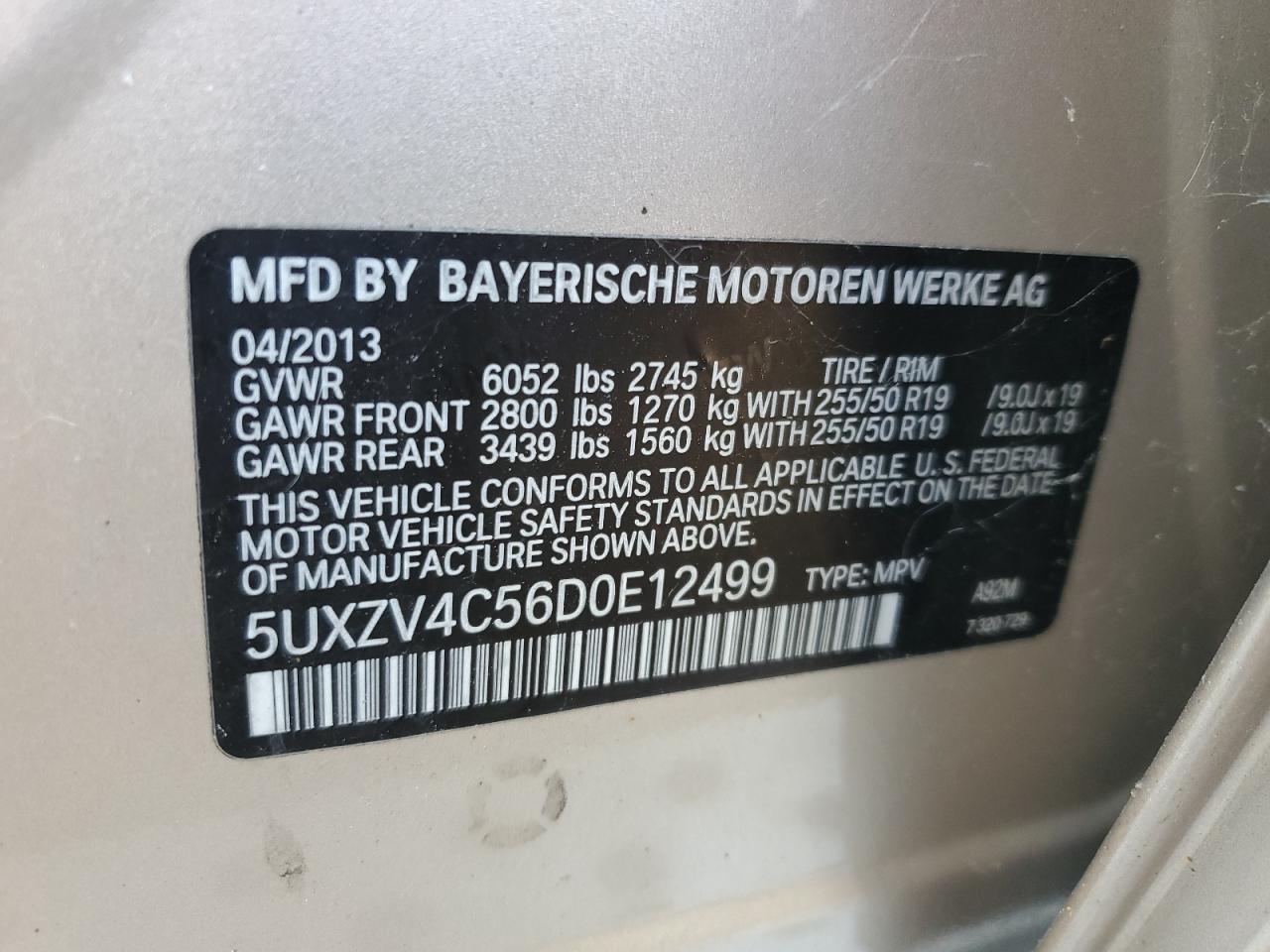 5UXZV4C56D0E12499 2013 BMW X5 xDrive35I