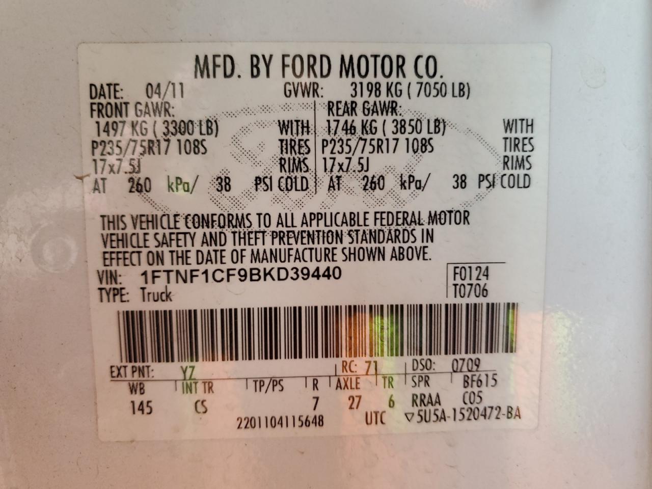 1FTNF1CF9BKD39440 2011 Ford F150