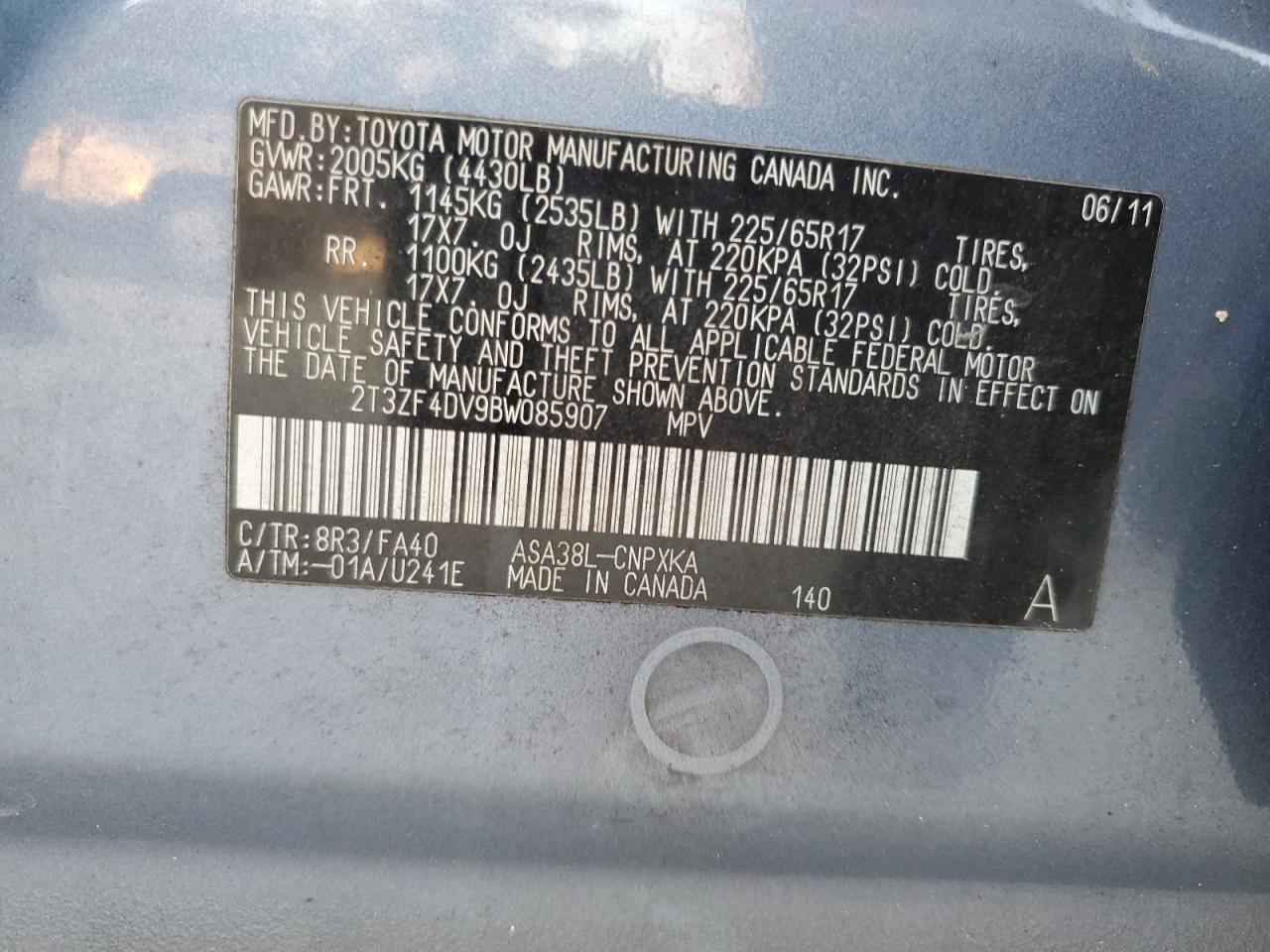 2T3ZF4DV9BW085907 2011 Toyota Rav4