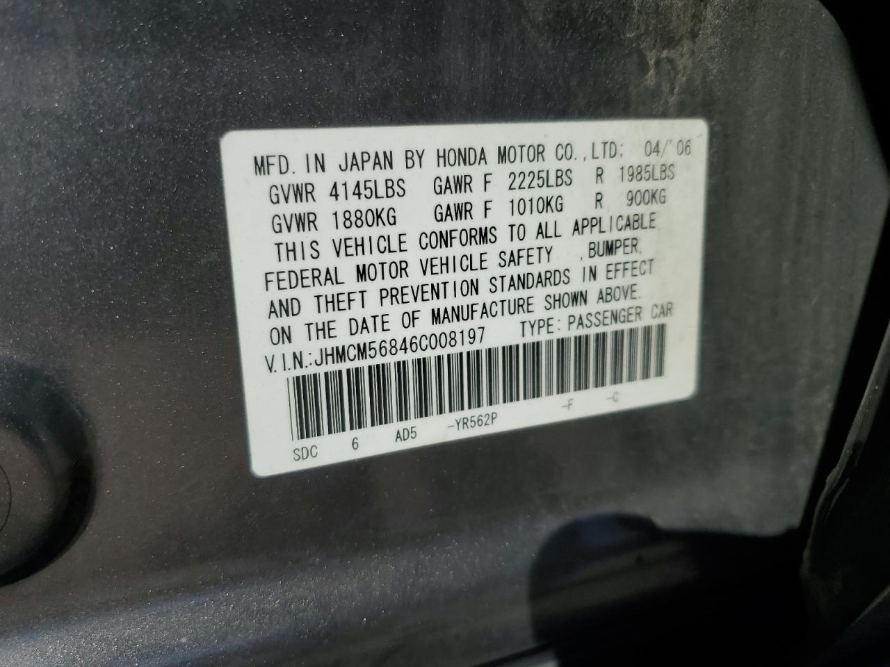 JHMCM56846C008197 2006 Honda Accord Ex