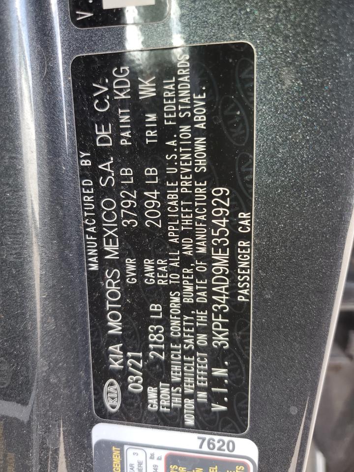 2021 Kia Forte Gt Line VIN: 3KPF34AD9ME354929 Lot: 77091654
