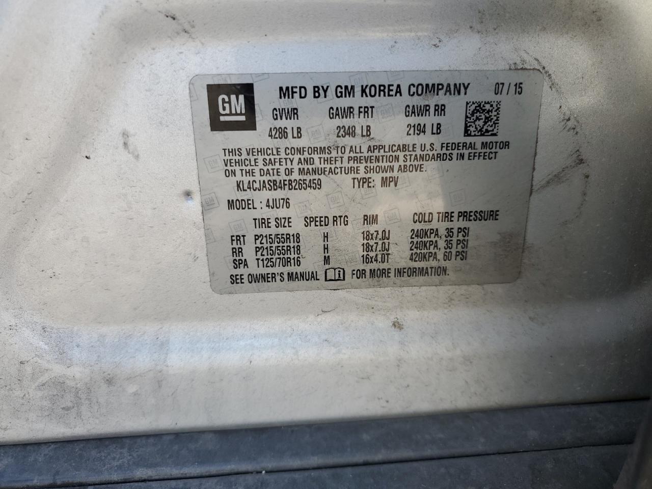 VIN KL4CJASB4FB265459 2015 BUICK ENCORE no.13