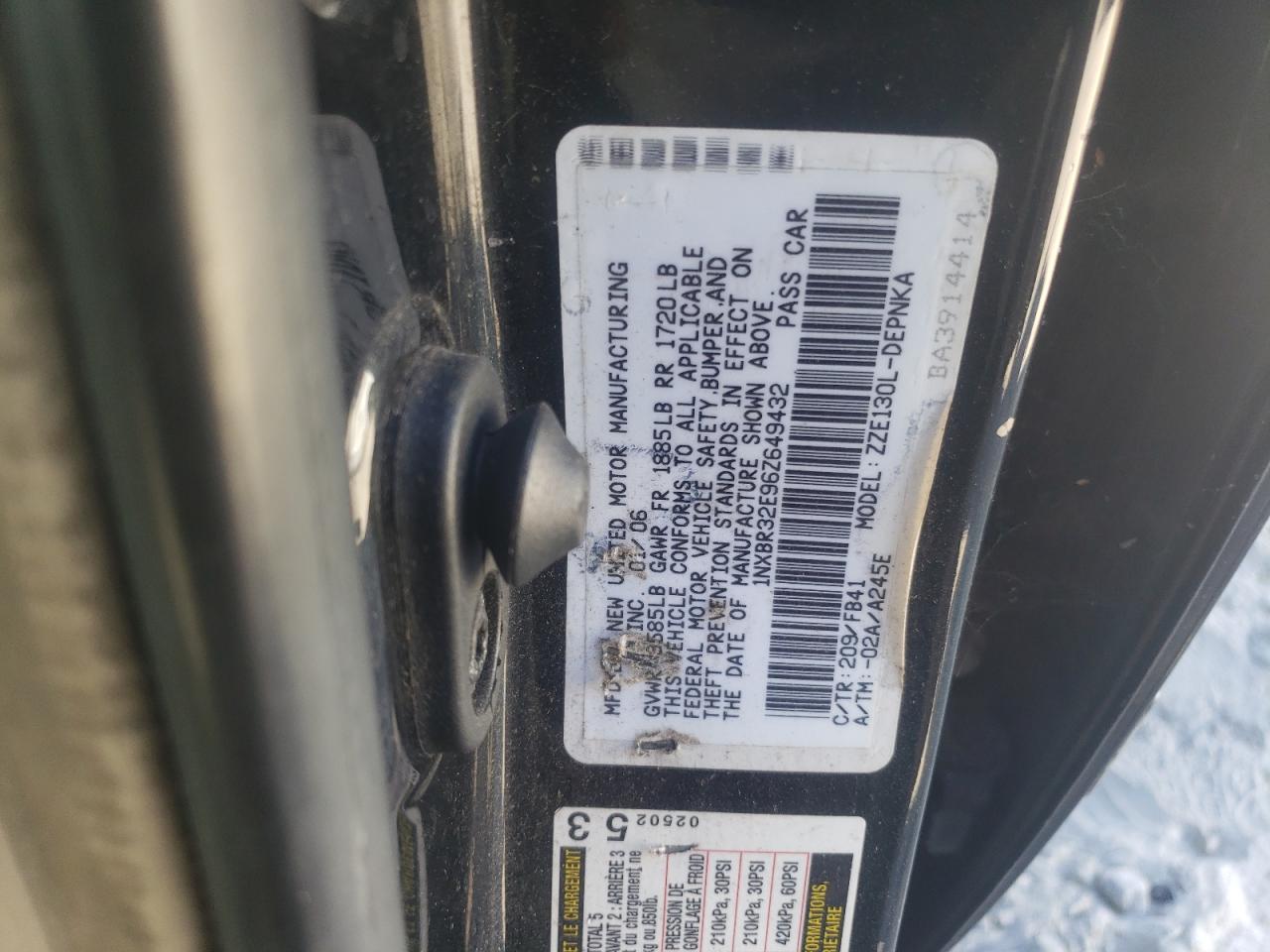 2006 Toyota Corolla Ce VIN: 1NXBR32E96Z649432 Lot: 76803004