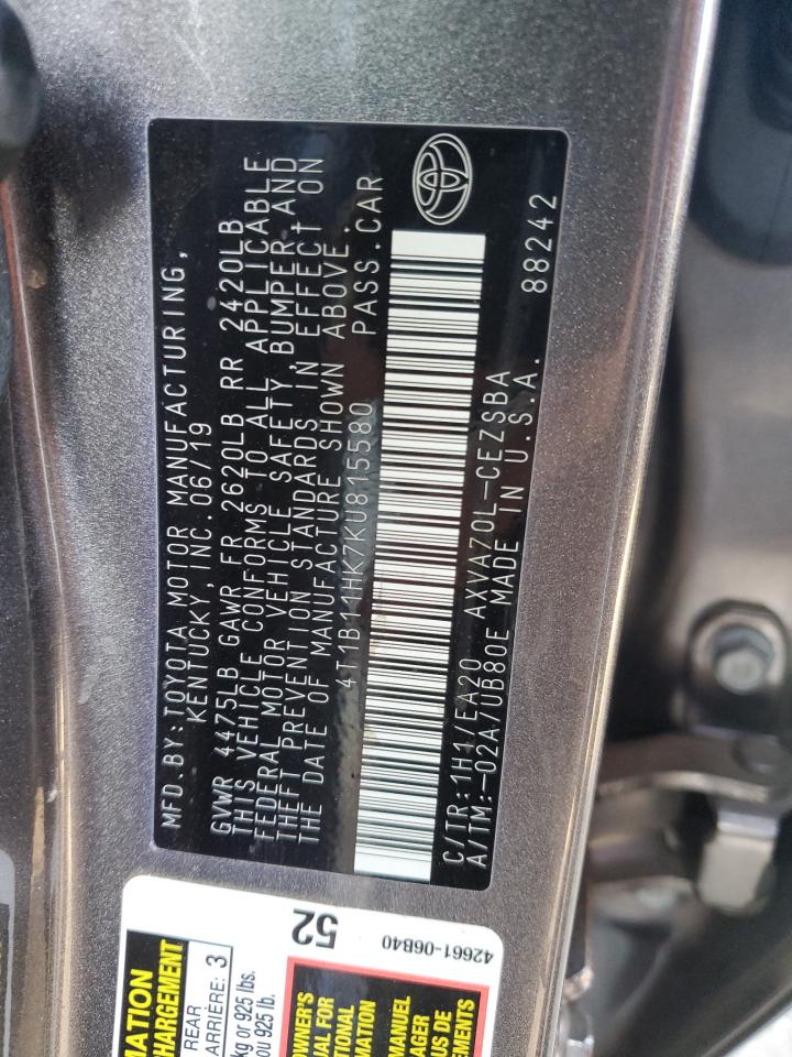 4T1B11HK7KU815580 2019 TOYOTA CAMRY - Image 12