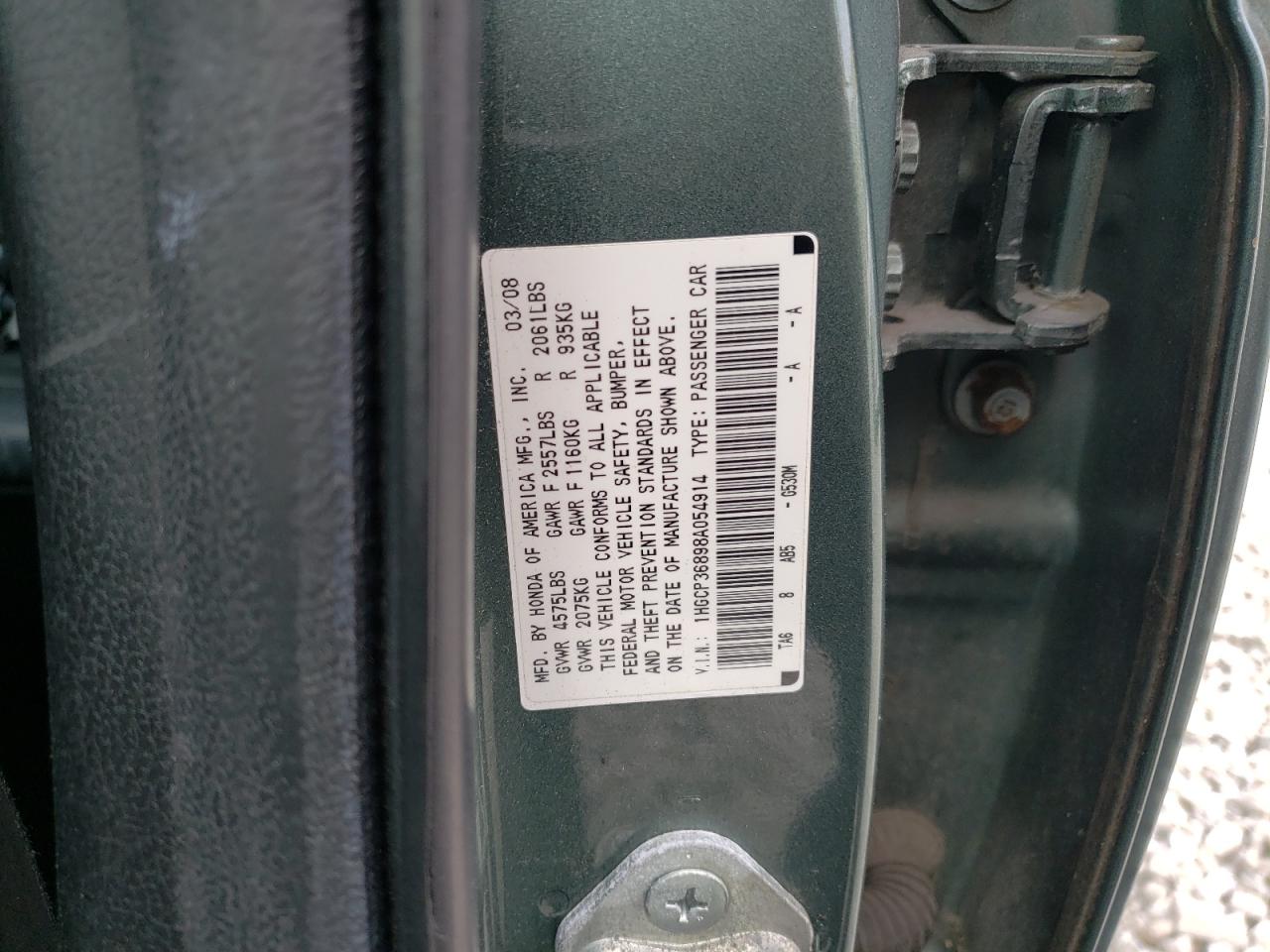 1HGCP36898A054914 2008 Honda Accord Exl