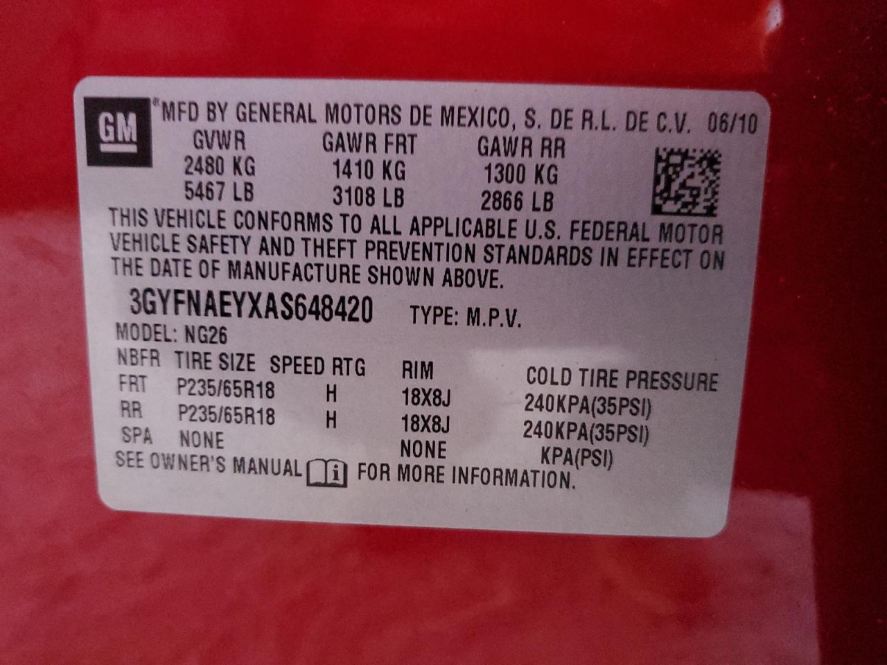 3GYFNAEYXAS648420 2010 Cadillac Srx Luxury Collection